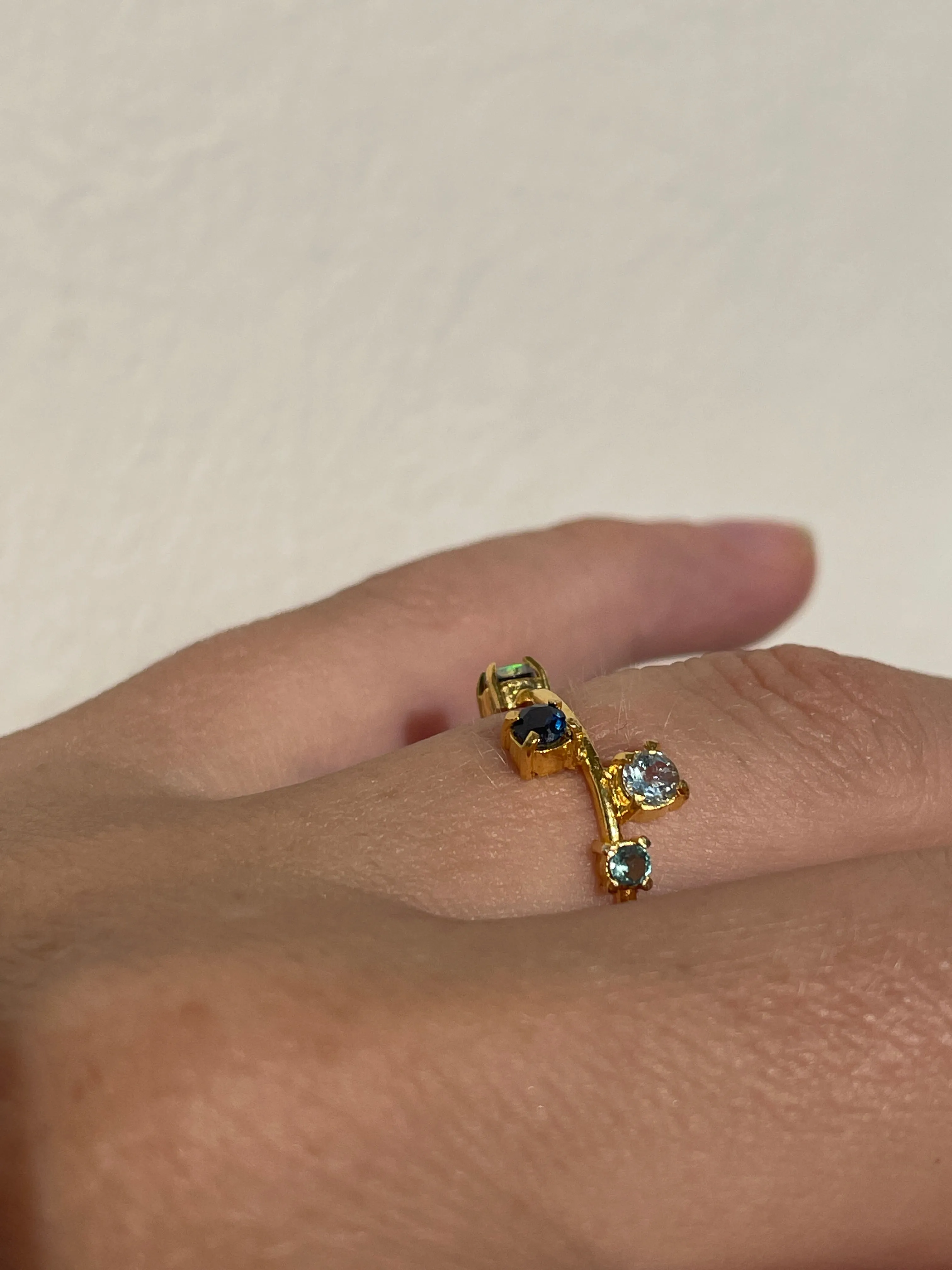 Galaxy Ring Gold with Ultramarine Blue Sapphires and Opals - size 7