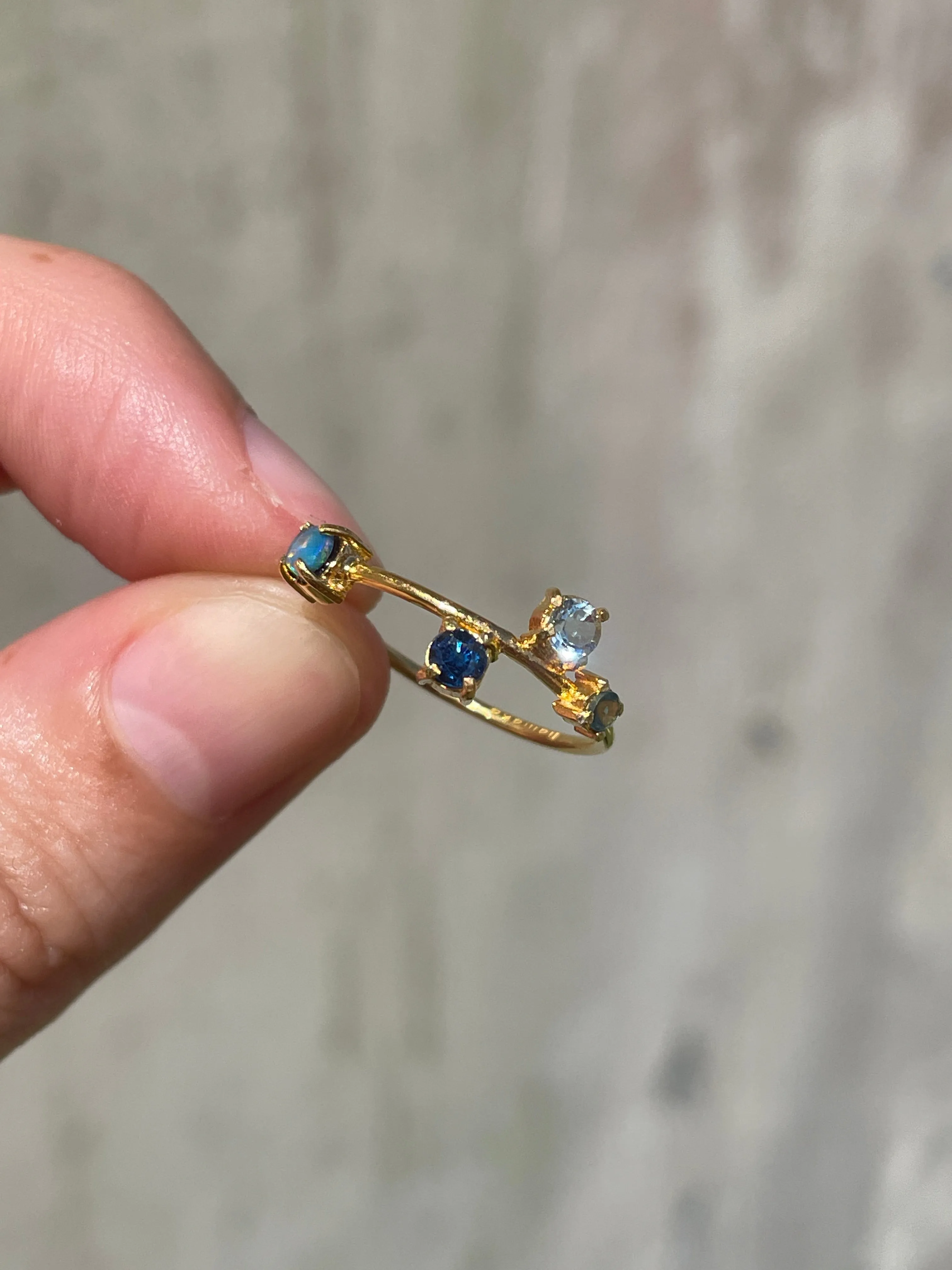 Galaxy Ring Gold with Ultramarine Blue Sapphires and Opals - size 7