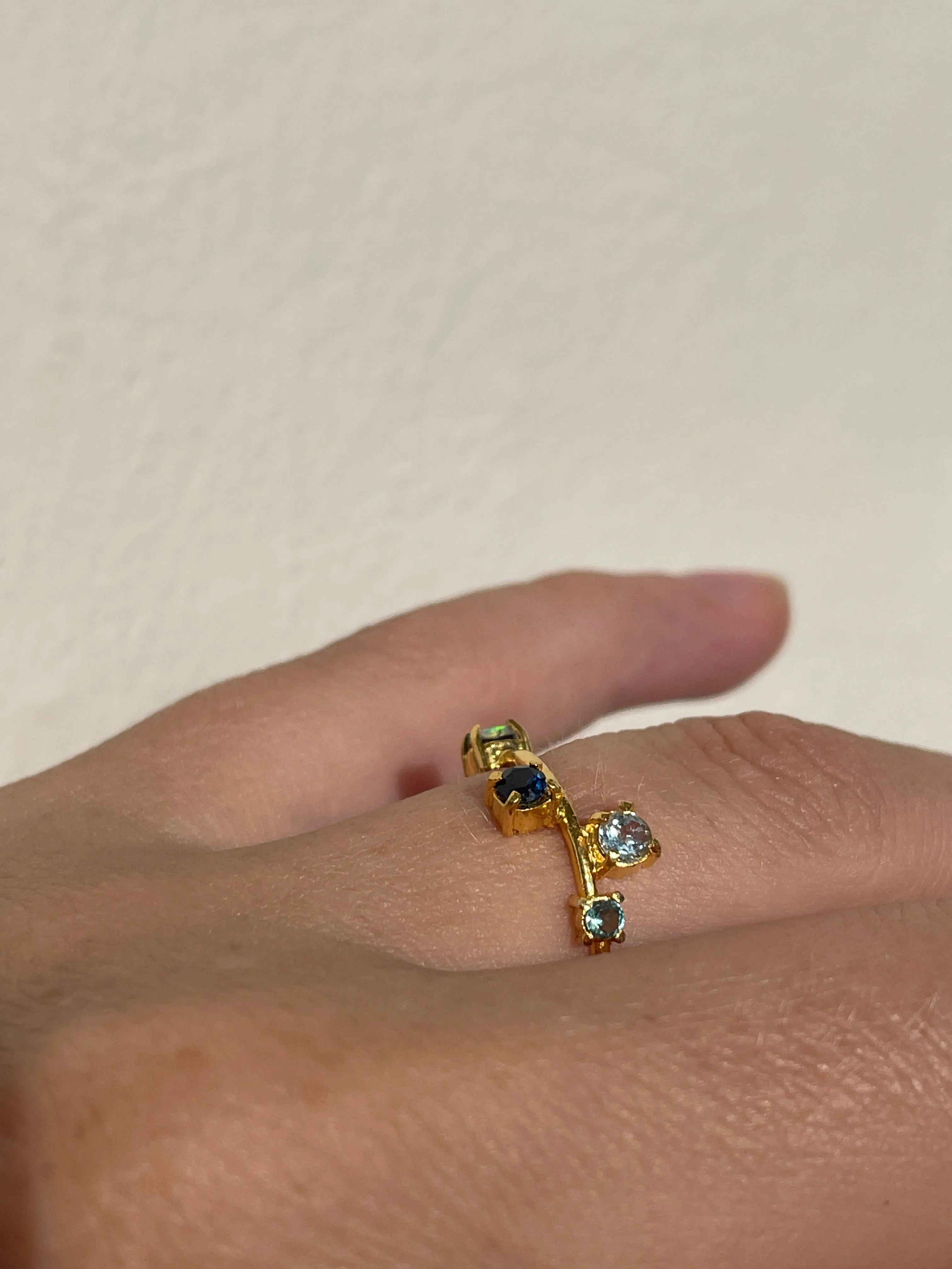 Galaxy Ring Gold with Ultramarine Blue Sapphires and Opals - size 7