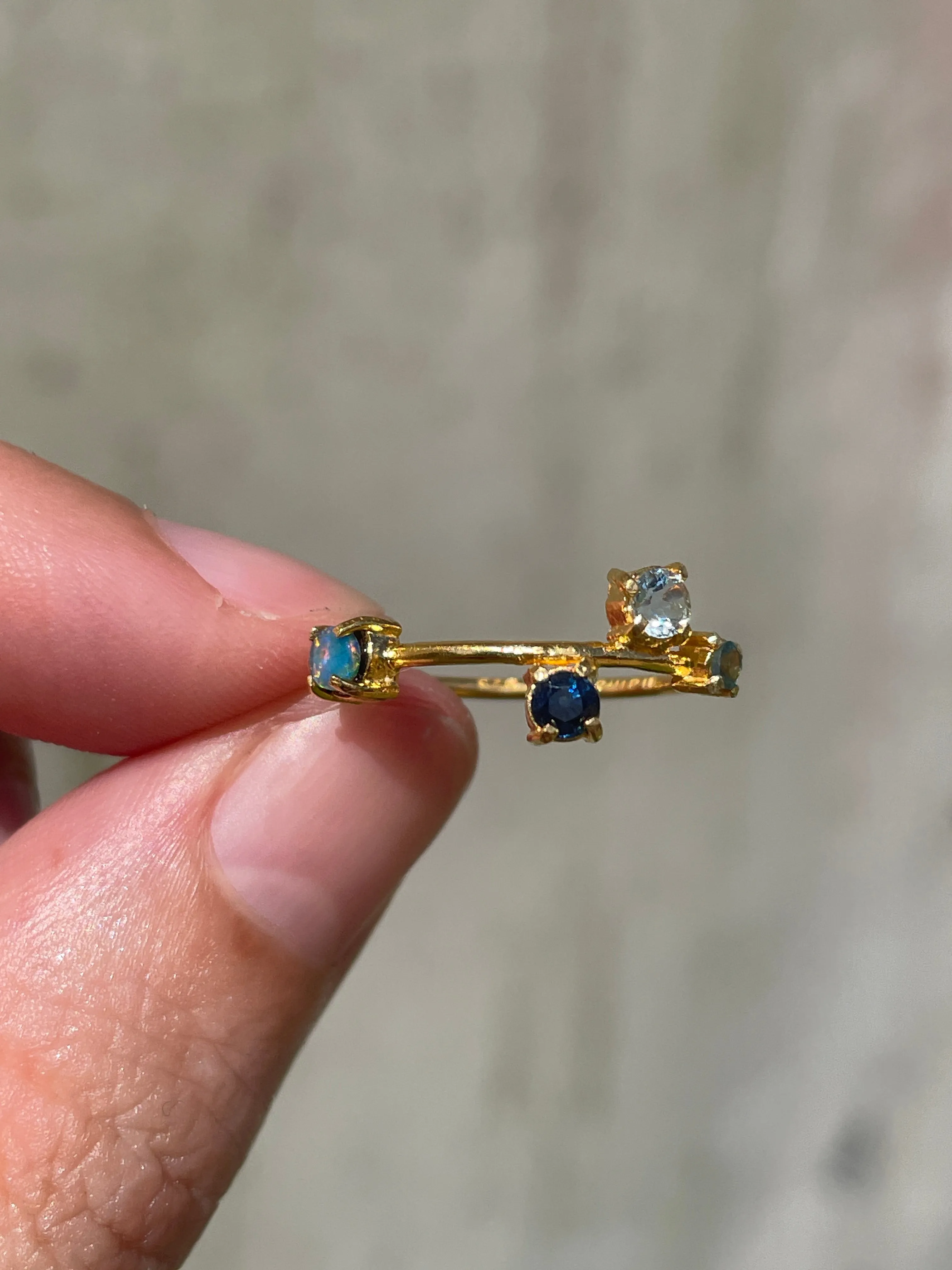 Galaxy Ring Gold with Ultramarine Blue Sapphires and Opals - size 7