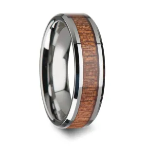 Genuine African Sapele Wood Inlaid Tungsten Wedding Polished Bevels 6mm - 10mm