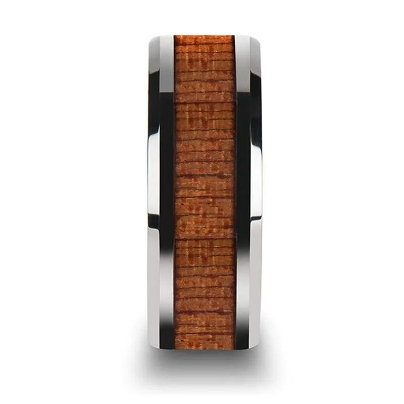 Genuine African Sapele Wood Inlaid Tungsten Wedding Polished Bevels 6mm - 10mm