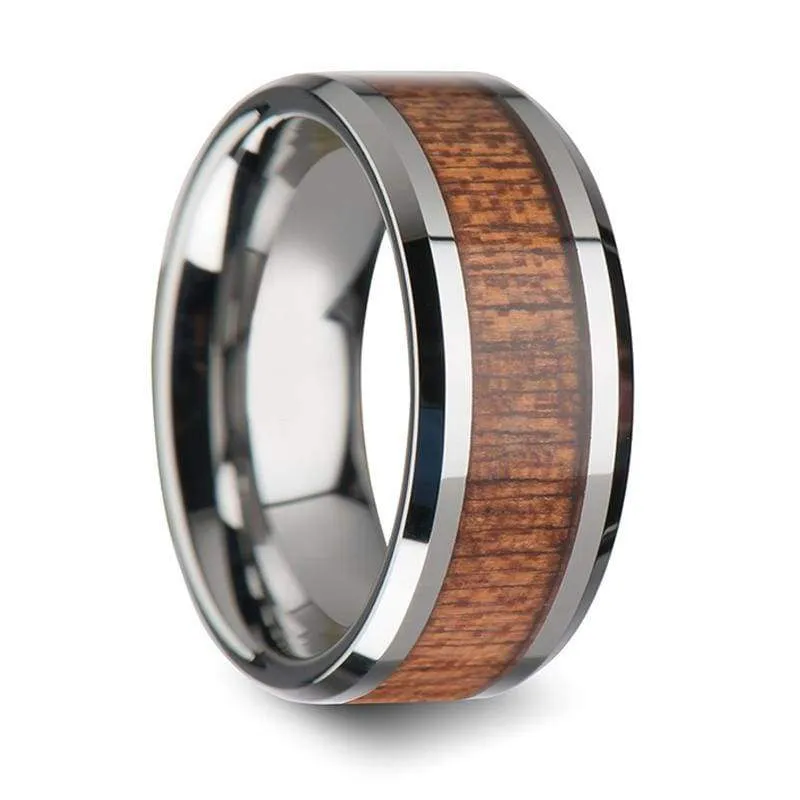 Genuine African Sapele Wood Inlaid Tungsten Wedding Polished Bevels 6mm - 10mm