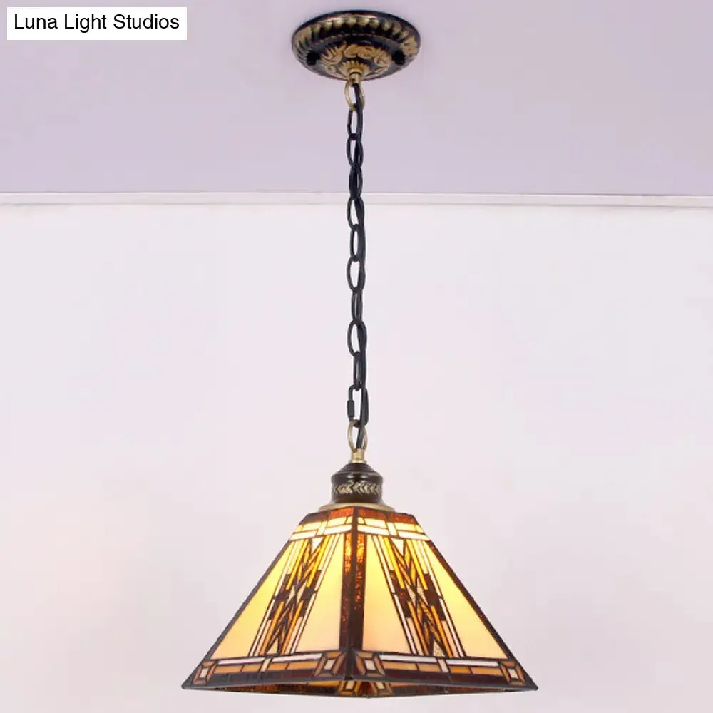 Geometric Art Glass Pendant Light - Mission Style with Stained Finish