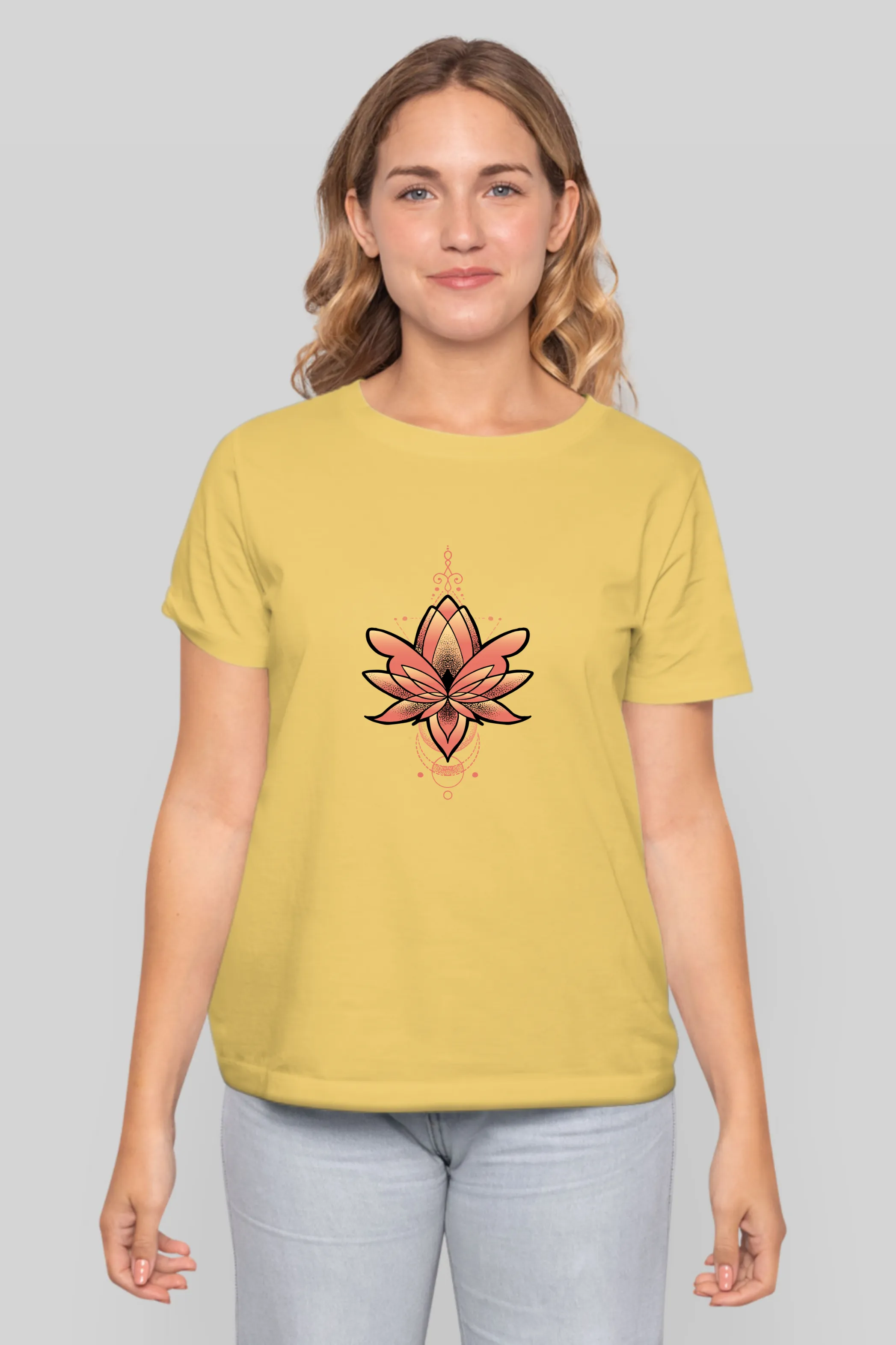 Geometric Lotus Printed T-shirt for women