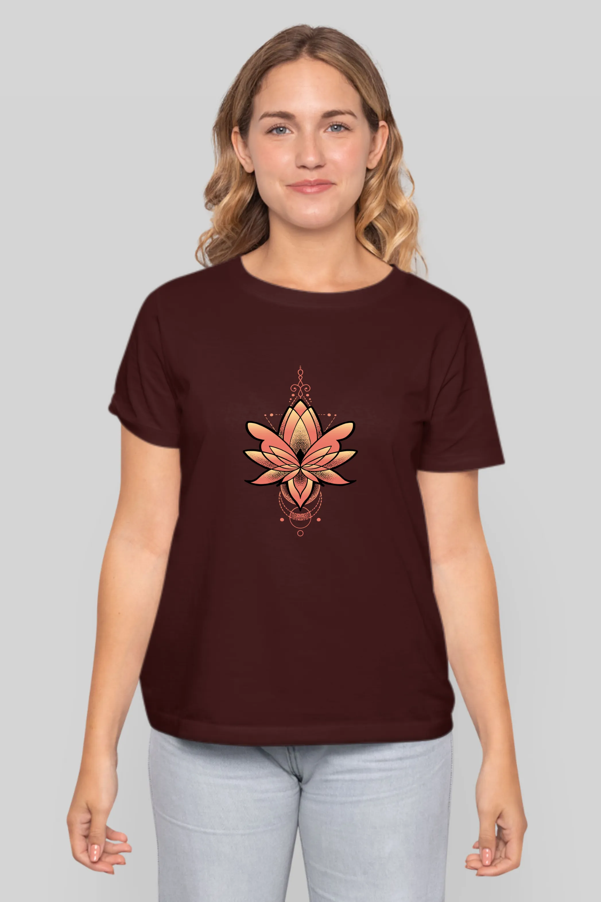 Geometric Lotus Printed T-shirt for women