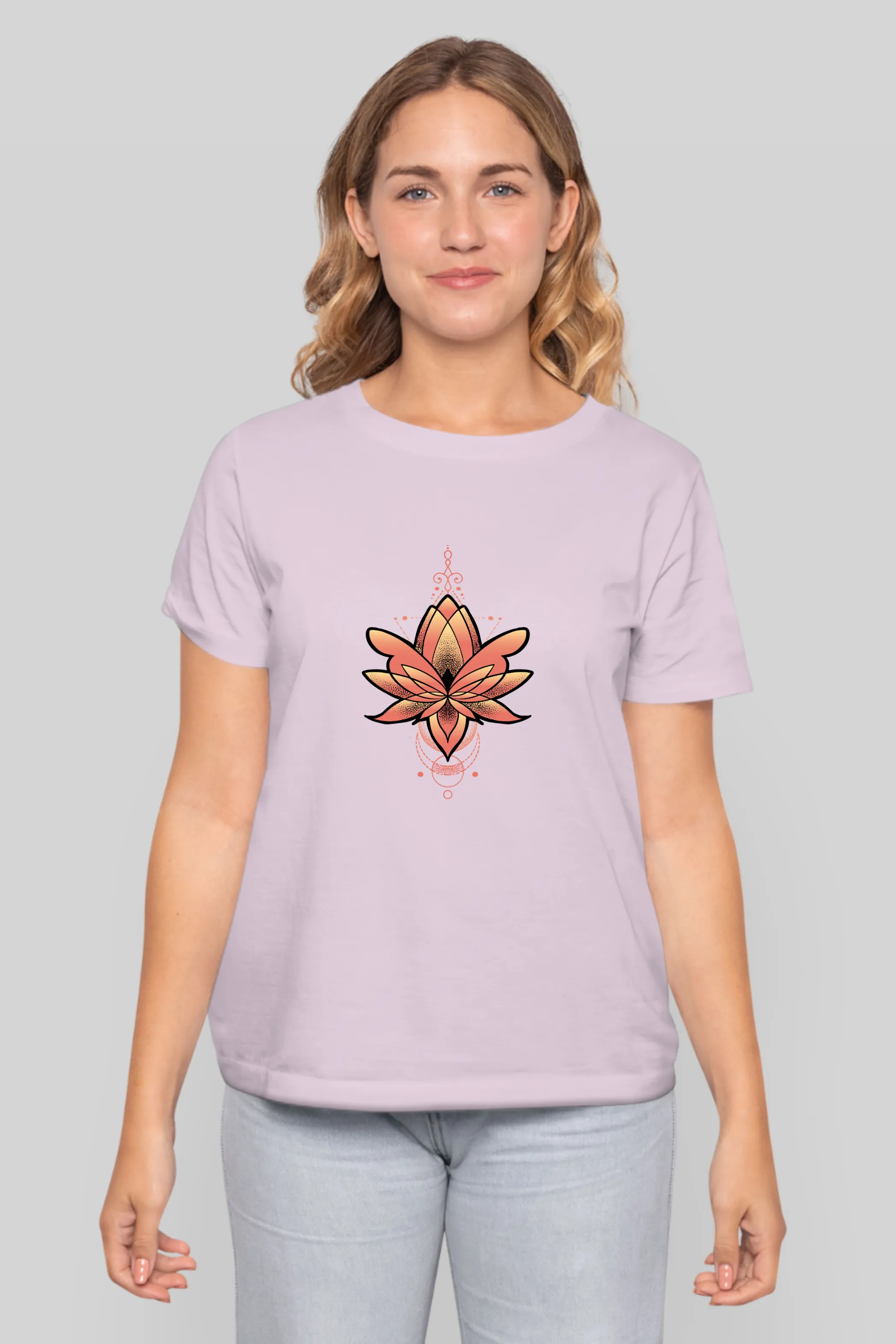 Geometric Lotus Printed T-shirt for women