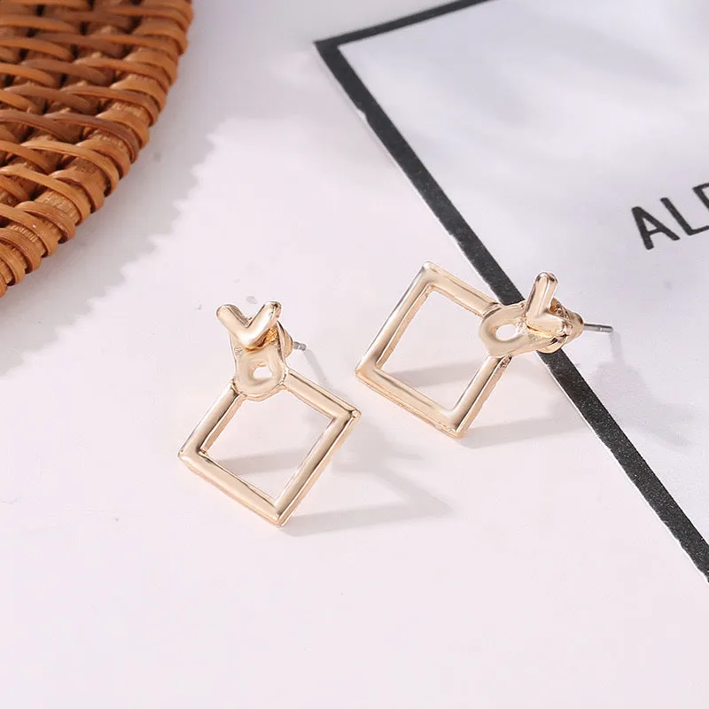 Geometric Open Square Gold Stud Earrings-jlt11699