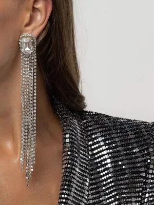 Geometric Rhinestone Tassel Party Earrings MSE00139