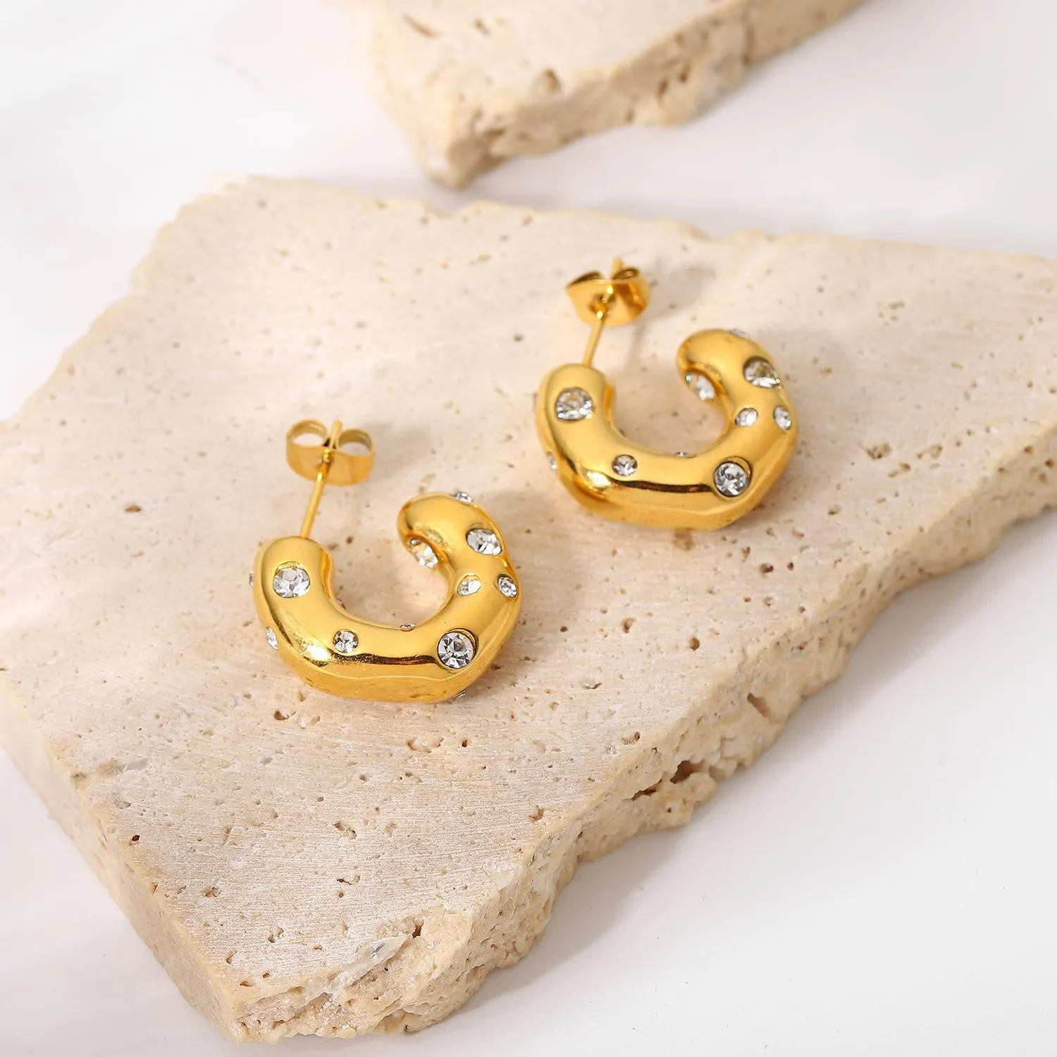 Gold Crystal-Studded Hoop Earrings  jlt11840