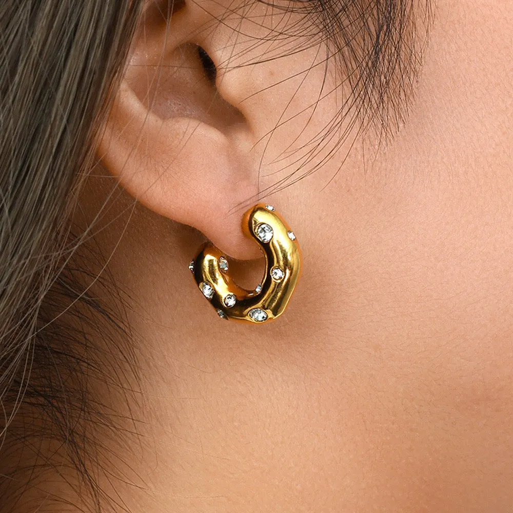 Gold Crystal-Studded Hoop Earrings  jlt11840