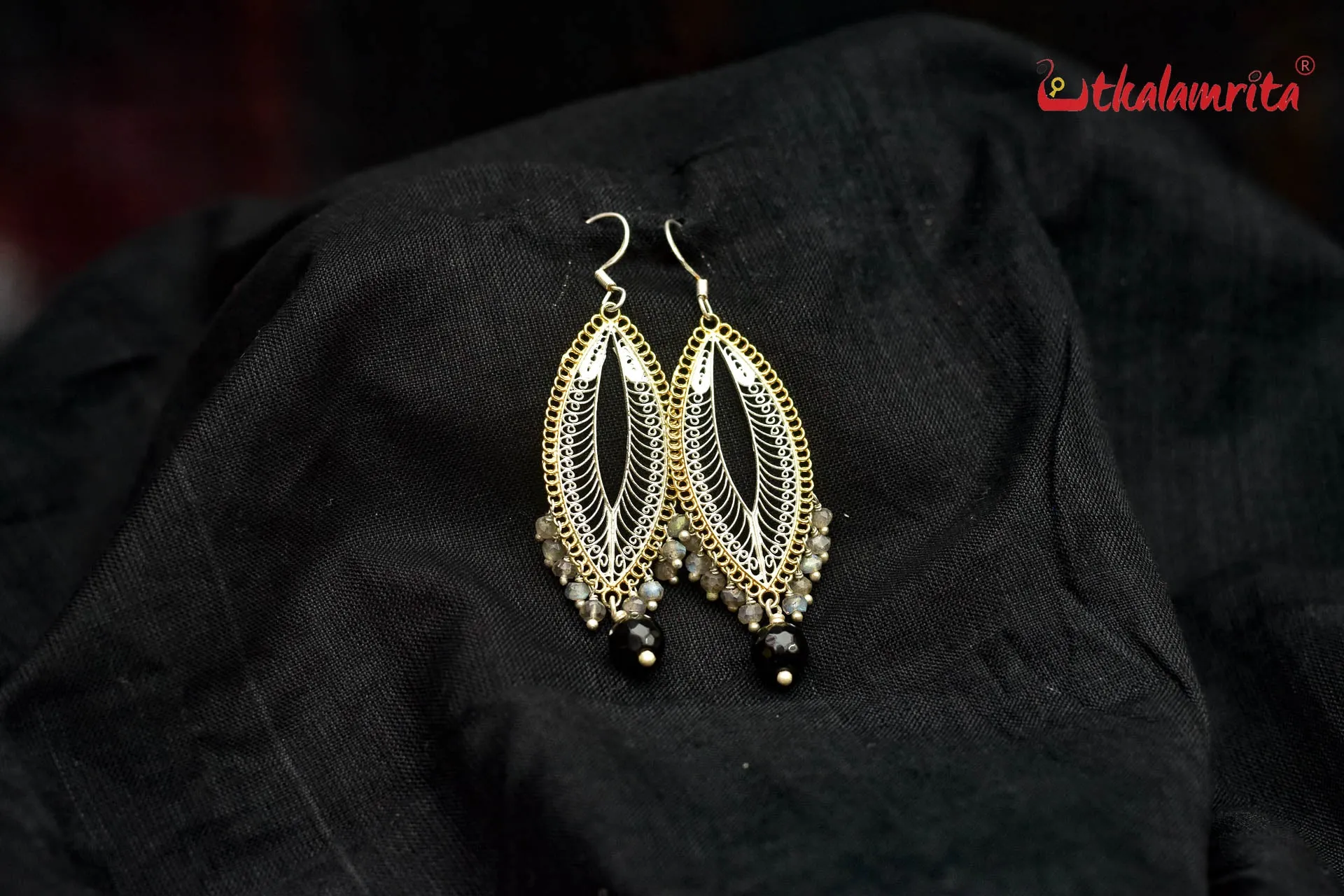 Gold Plated with Black Beads Silver (Danglers)