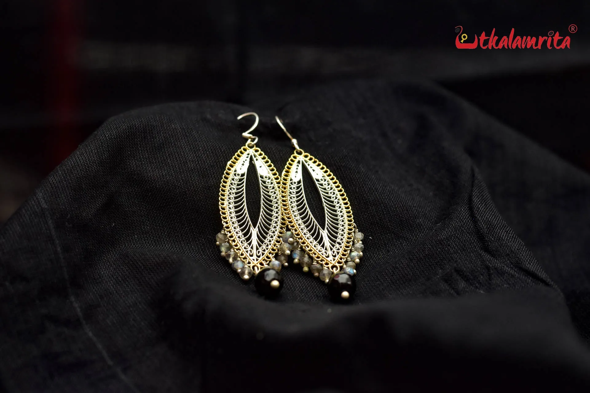 Gold Plated with Black Beads Silver (Danglers)