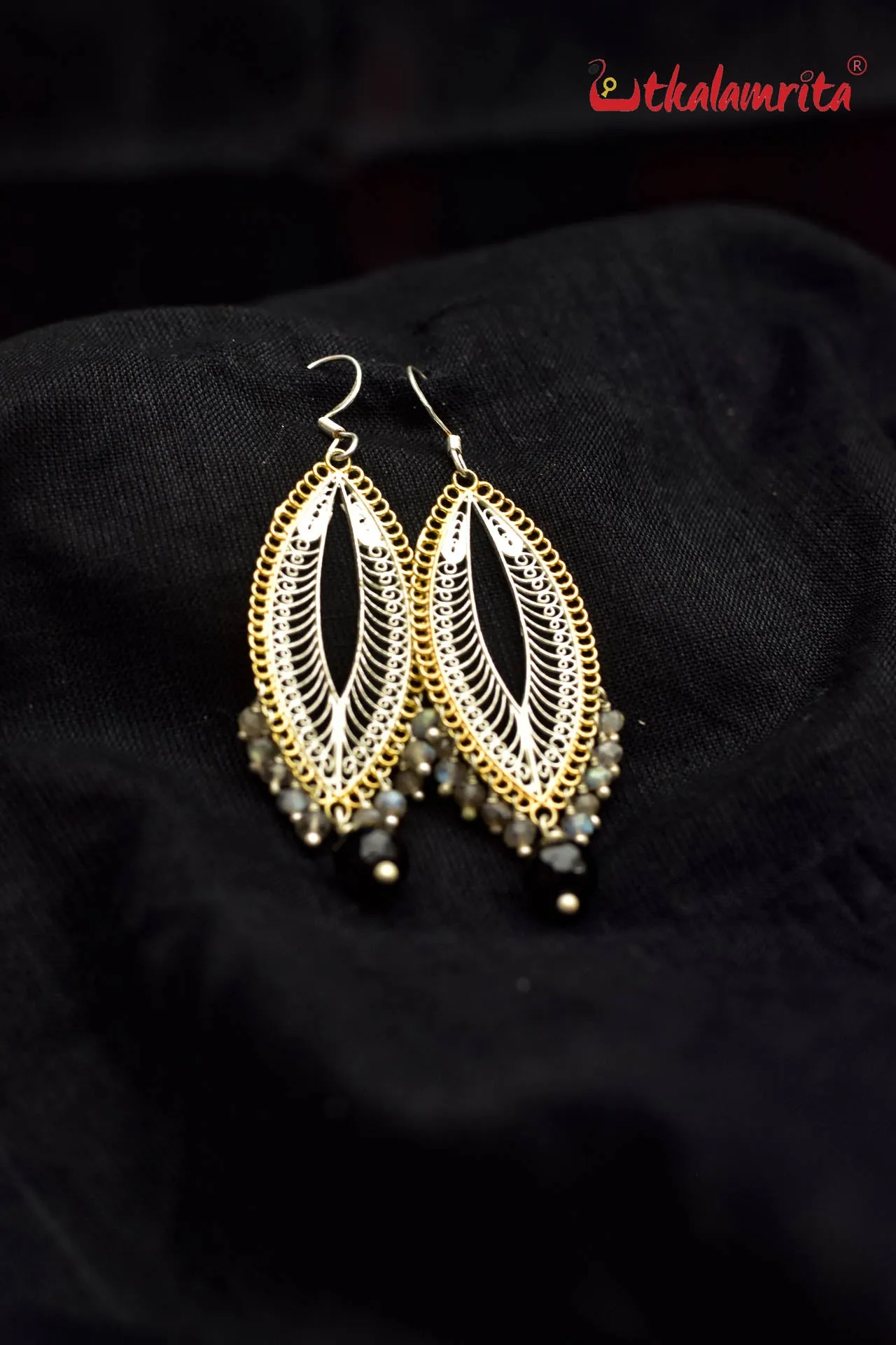 Gold Plated with Black Beads Silver (Danglers)