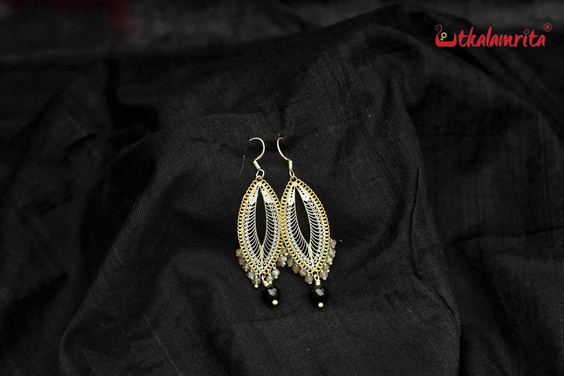 Gold Plated with Black Beads Silver (Danglers)