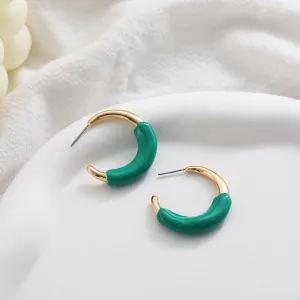 Green and Gold Chunky Hoop Earrings-jlt11806