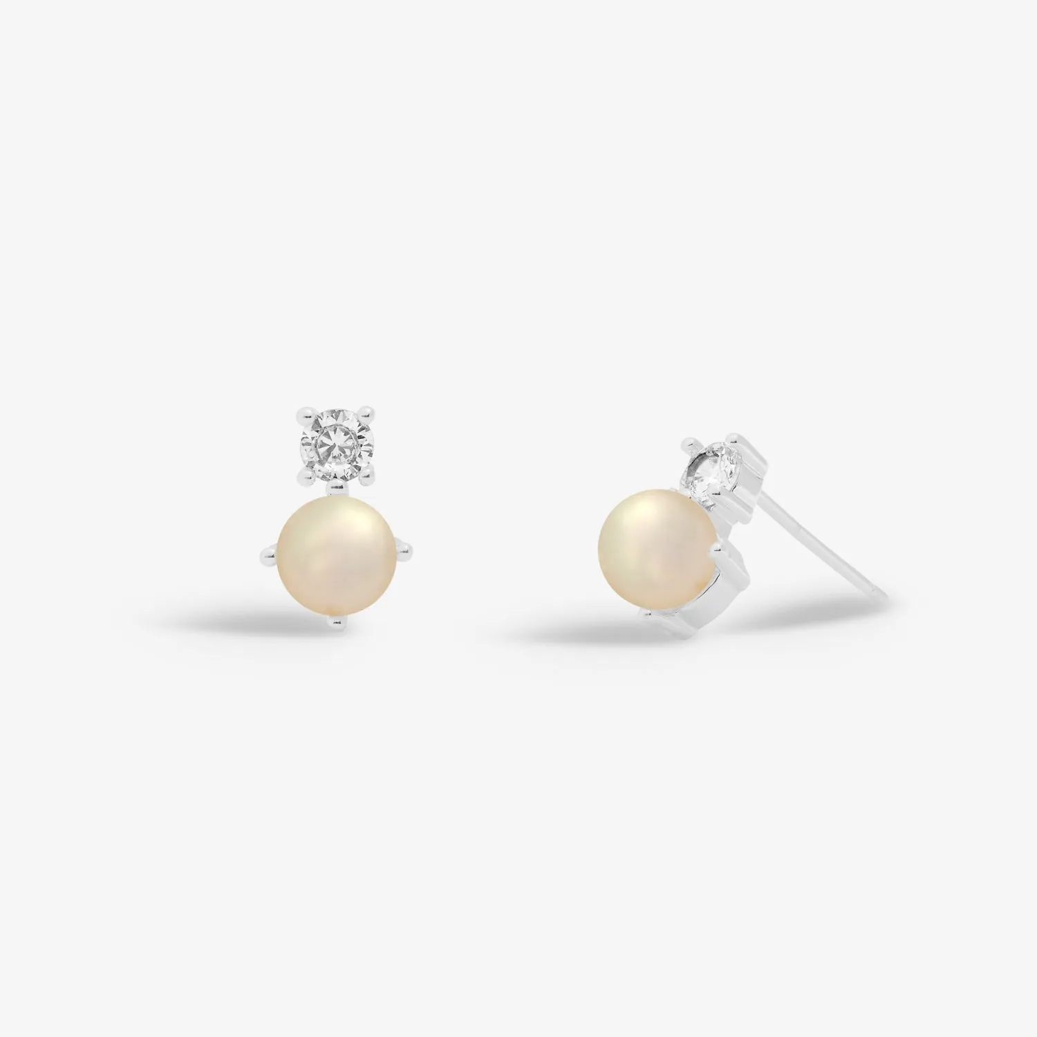 Halo Pearl Cubic Zirconia & Pearl Stud Silver Plated Earrings 7843