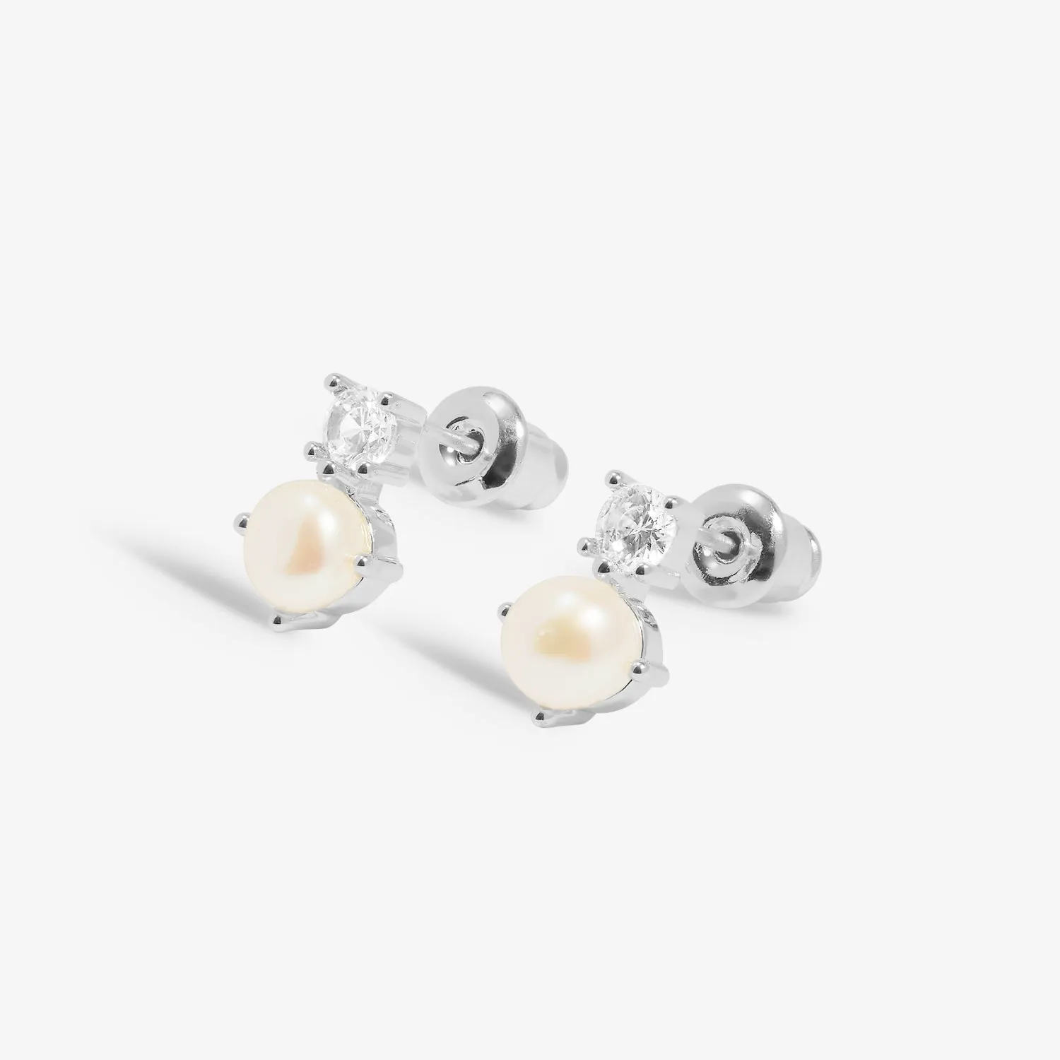 Halo Pearl Cubic Zirconia & Pearl Stud Silver Plated Earrings 7843