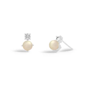 Halo Pearl Cubic Zirconia & Pearl Stud Silver Plated Earrings 7843