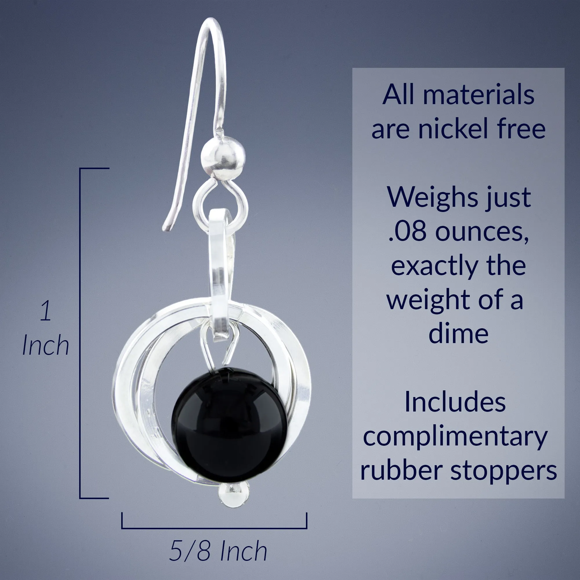 Handcrafted Black Onyx Genuine Gemstone Dangle Earrings in Argentium Sterling Silver