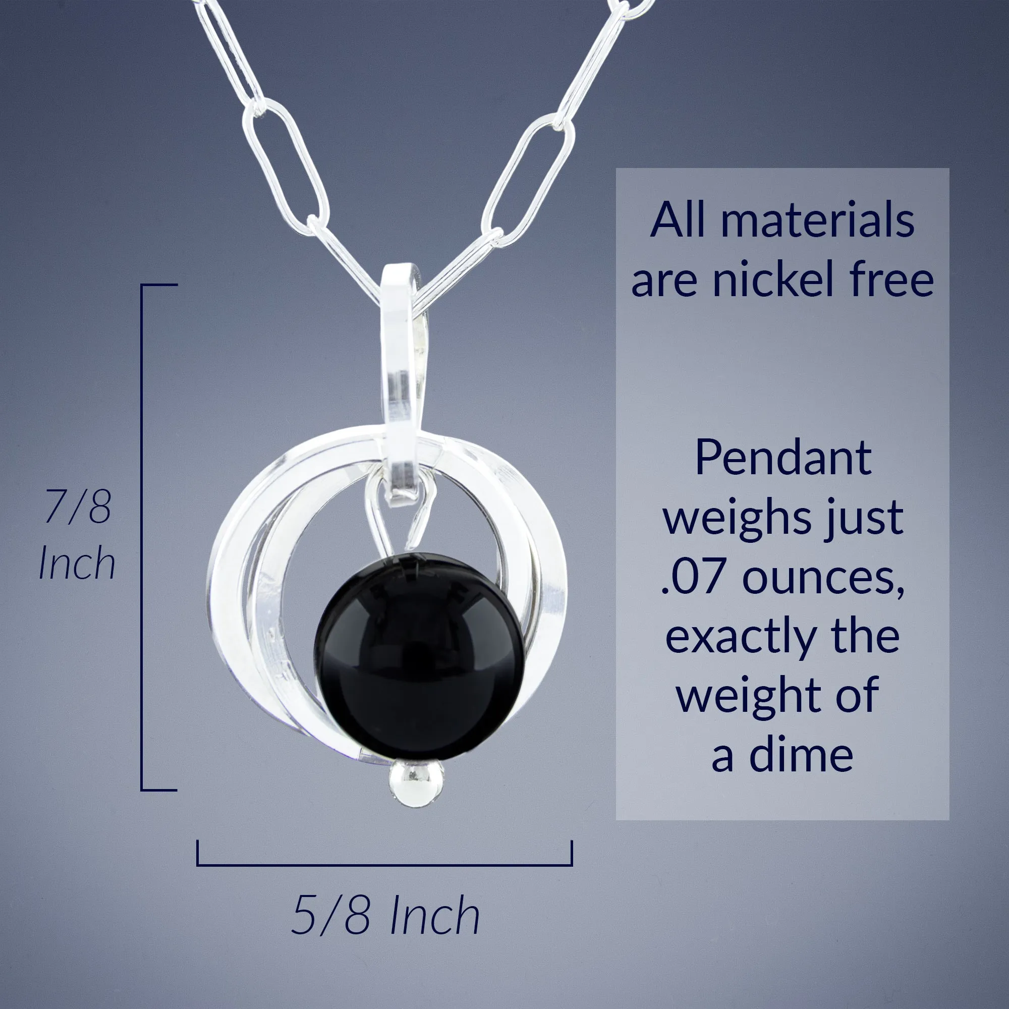 Handcrafted Black Onyx Genuine Gemstone Earring and Pendant Set in Argentium Sterling Silver