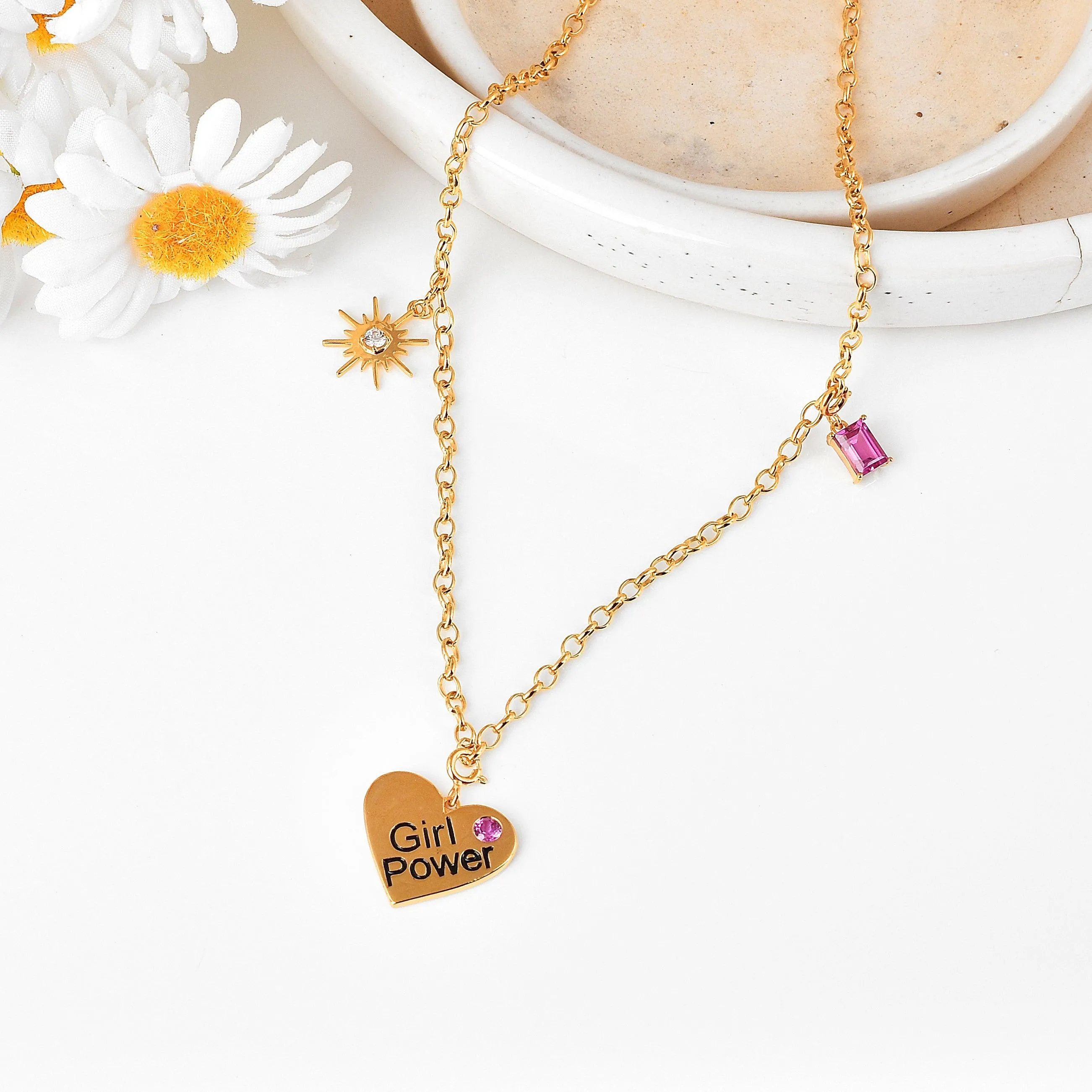 Heart Charm Necklace 18K Gold Over Silver