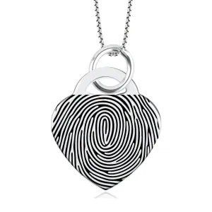 High Polished Stainless Steel Fingerprint Heart Necklace