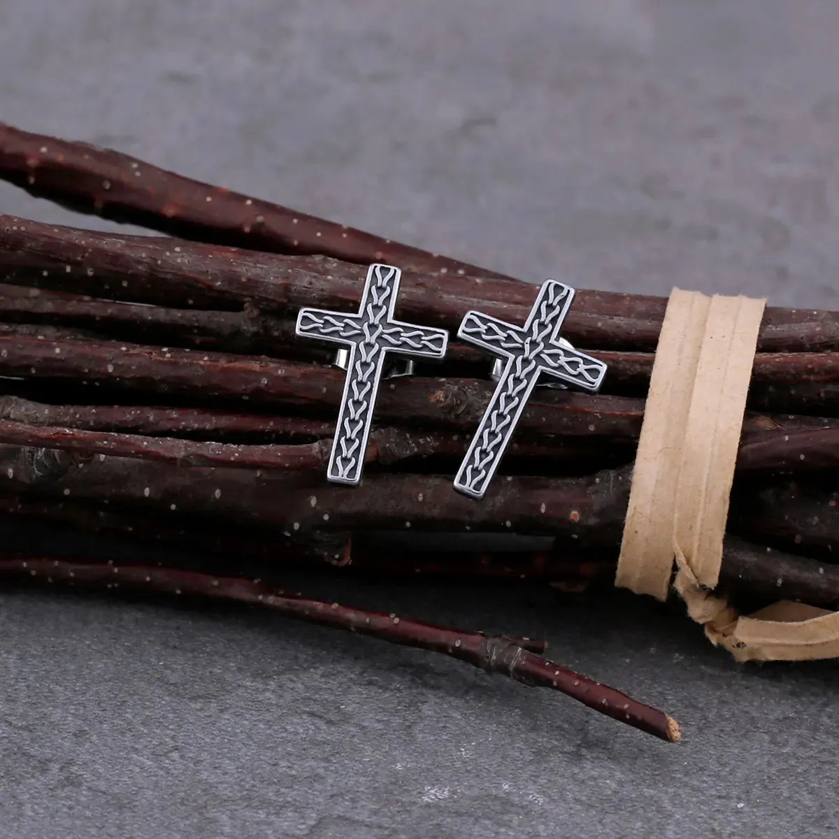 Hip Hop Religious Cross Stud Viking Earrings