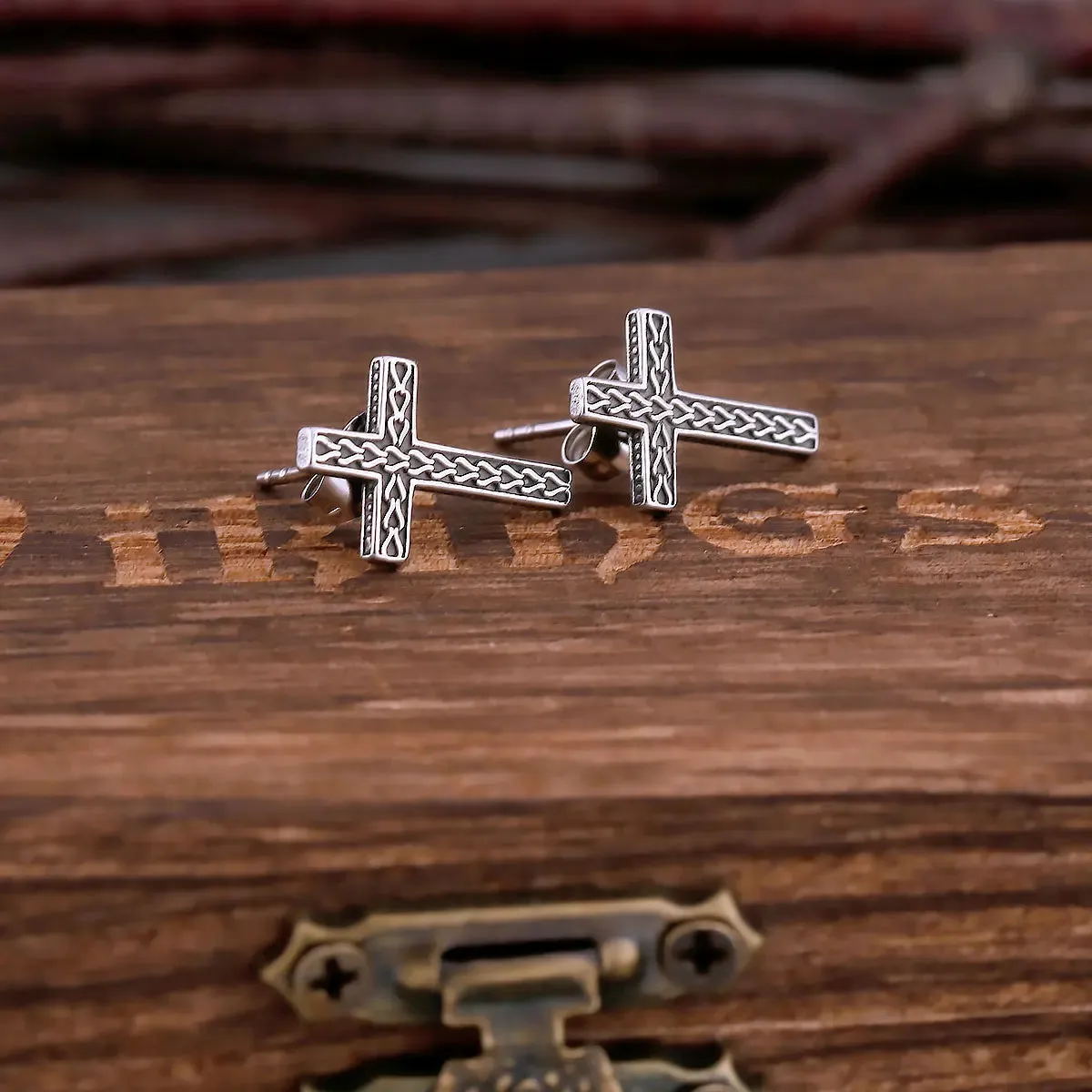 Hip Hop Religious Cross Stud Viking Earrings