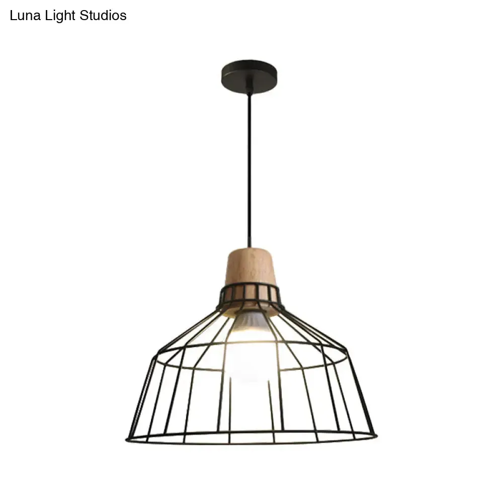 Industrial Metal Cage Pendant Light with Barn Shade and Cord - Perfect for Kitchen and Dining Areas