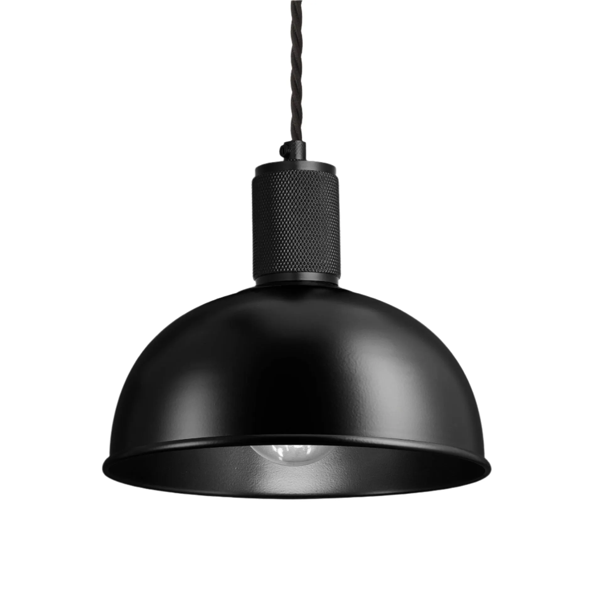 Knurled Dome Pendant Light - 8 Inch - Black