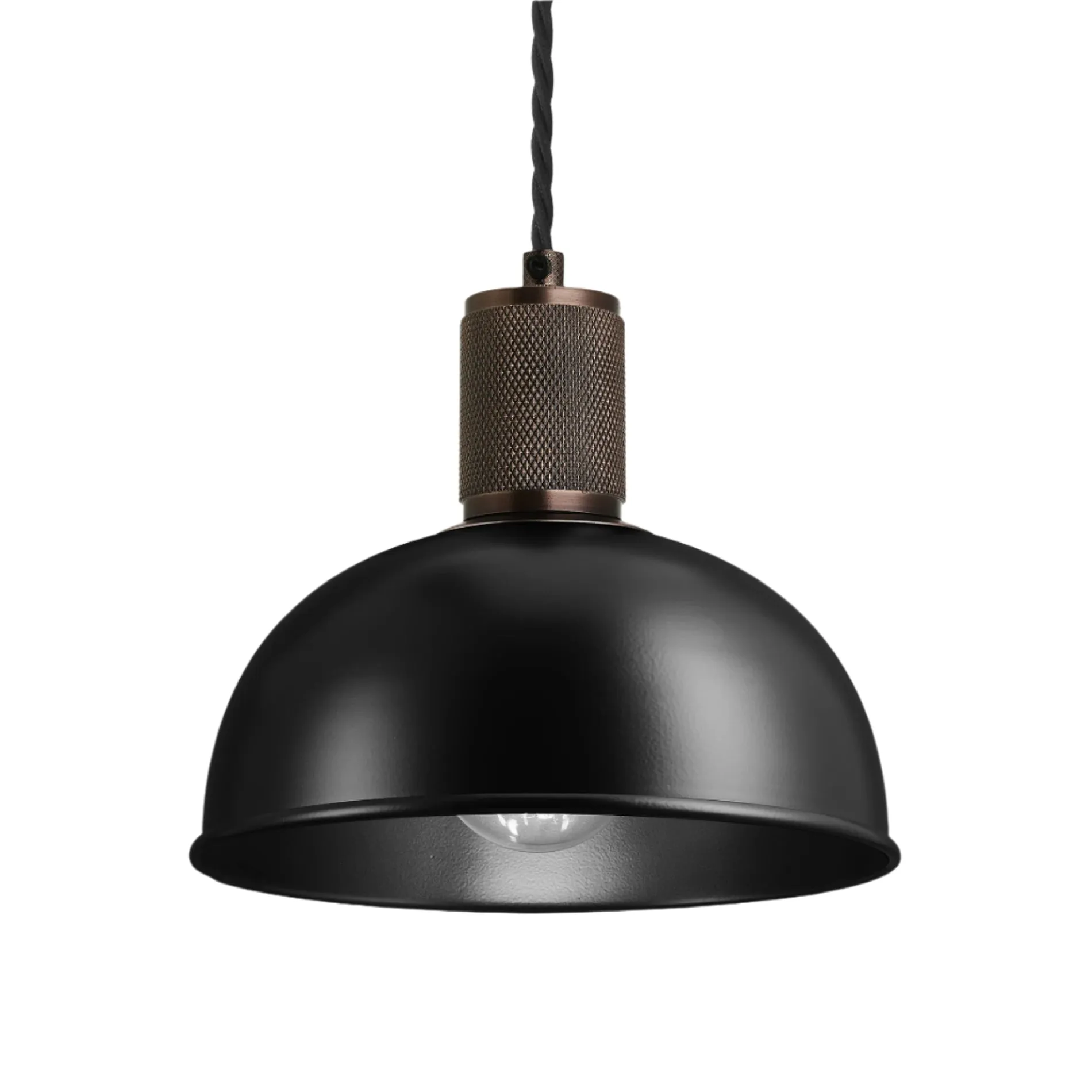 Knurled Dome Pendant Light - 8 Inch - Black