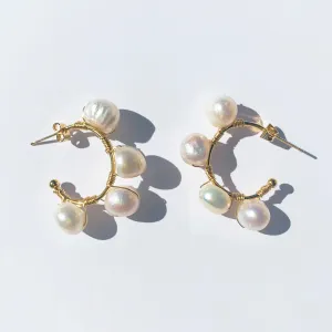 Large Gold Hoops with Pearls