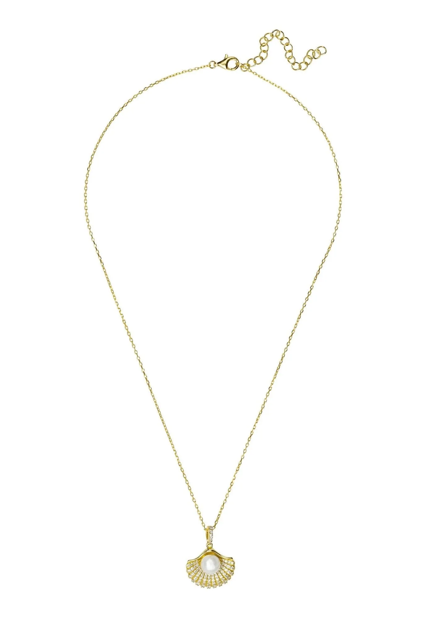 Latelita London Deco Fan and Pearl Pendant Necklace Gold