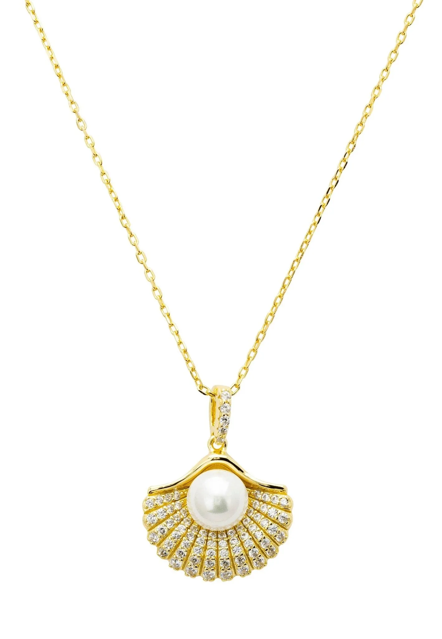 Latelita London Deco Fan and Pearl Pendant Necklace Gold