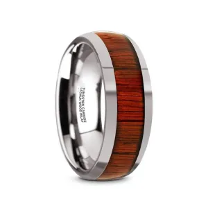 Levi Men's Round Tungsten Carbide Wedding Band With Padauk Wood Inlay - 8 mm