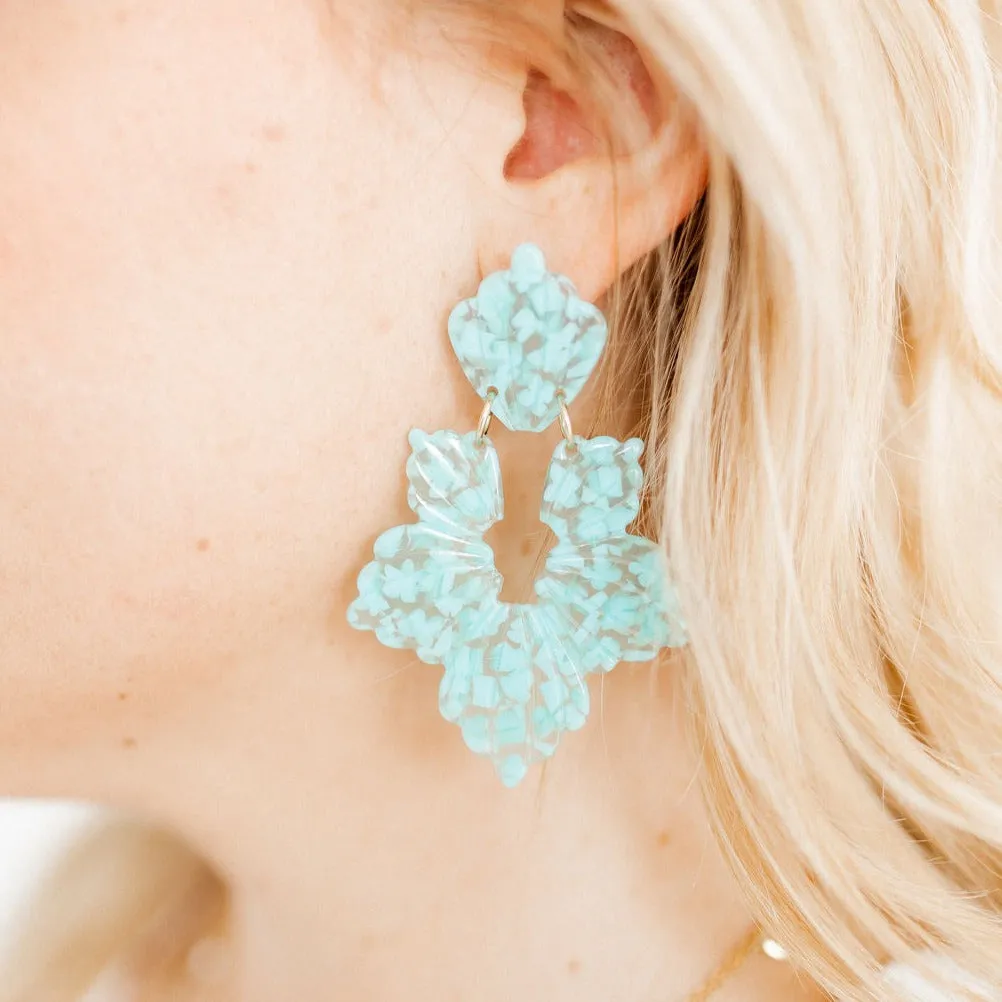 Linny Co | Michelle Floral Drop Earrings in Aquamarine