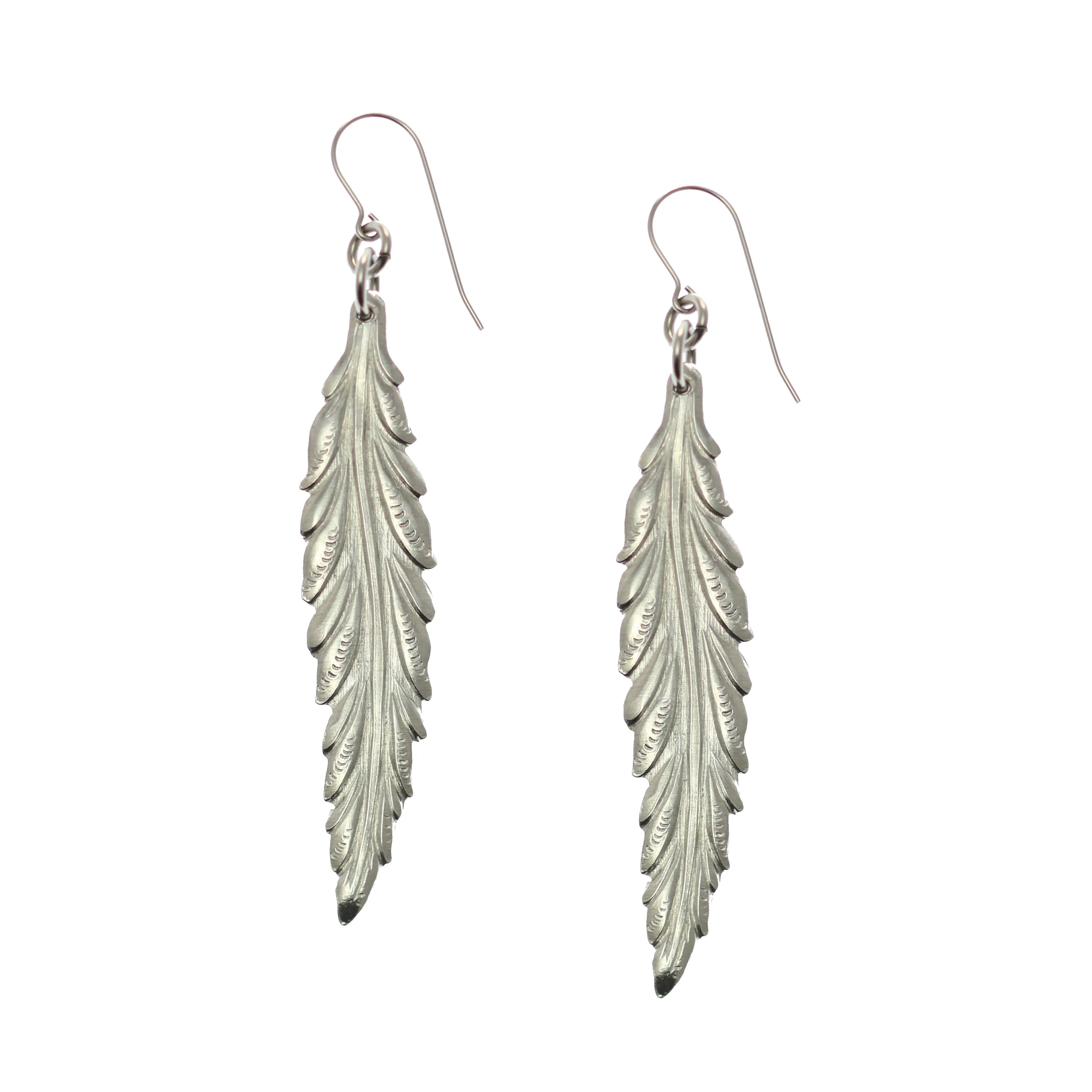 Long Feather Aluminum Drop Earrings