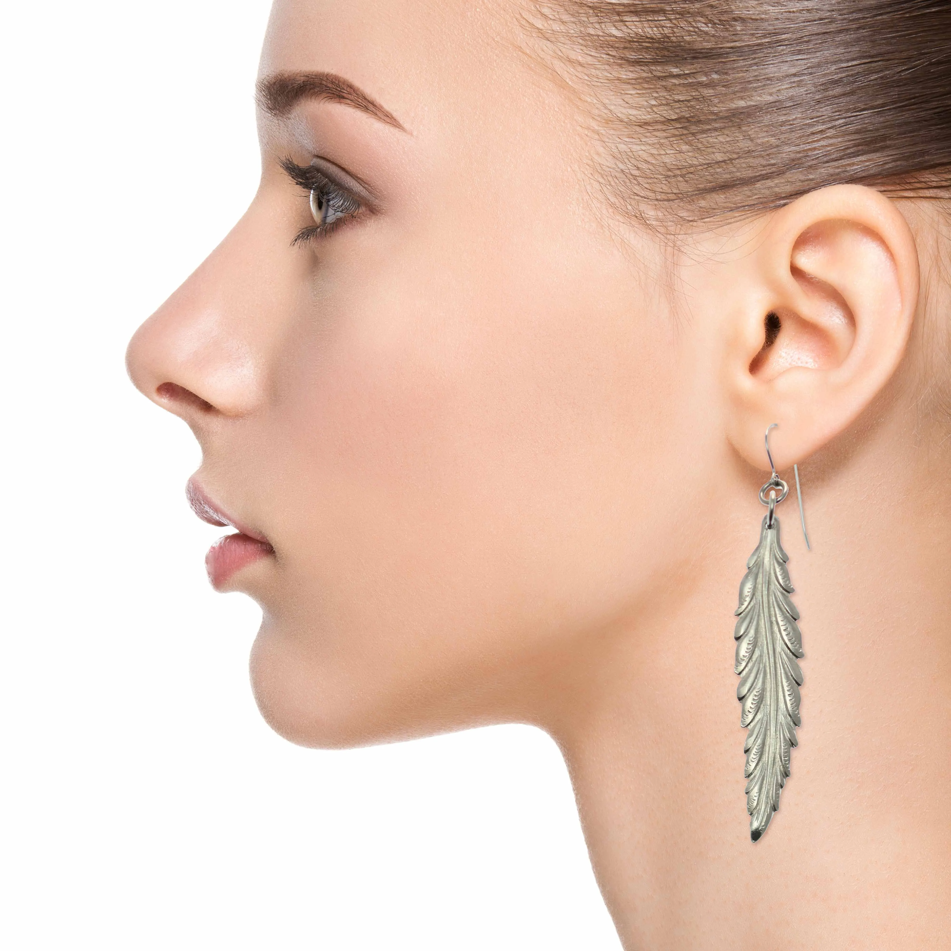 Long Feather Aluminum Drop Earrings