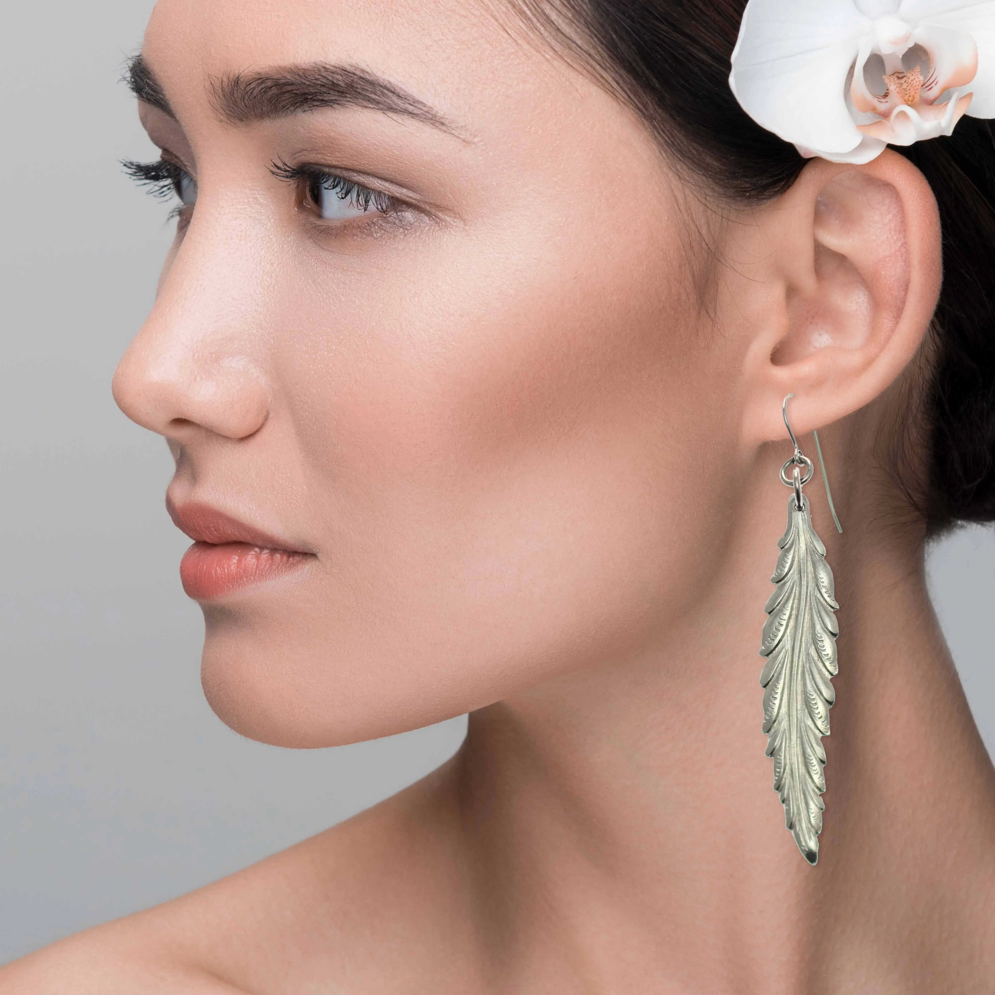 Long Feather Aluminum Drop Earrings