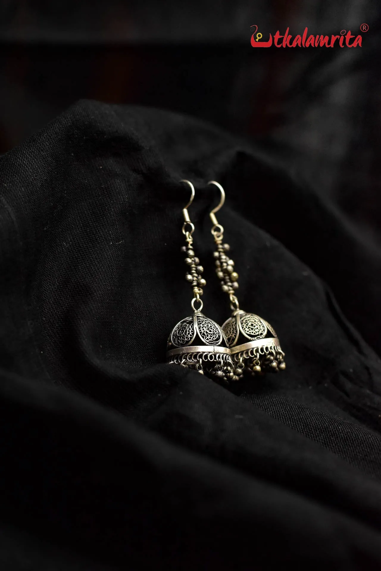 Long Oxidised Silver Jhumkas (Danglers)