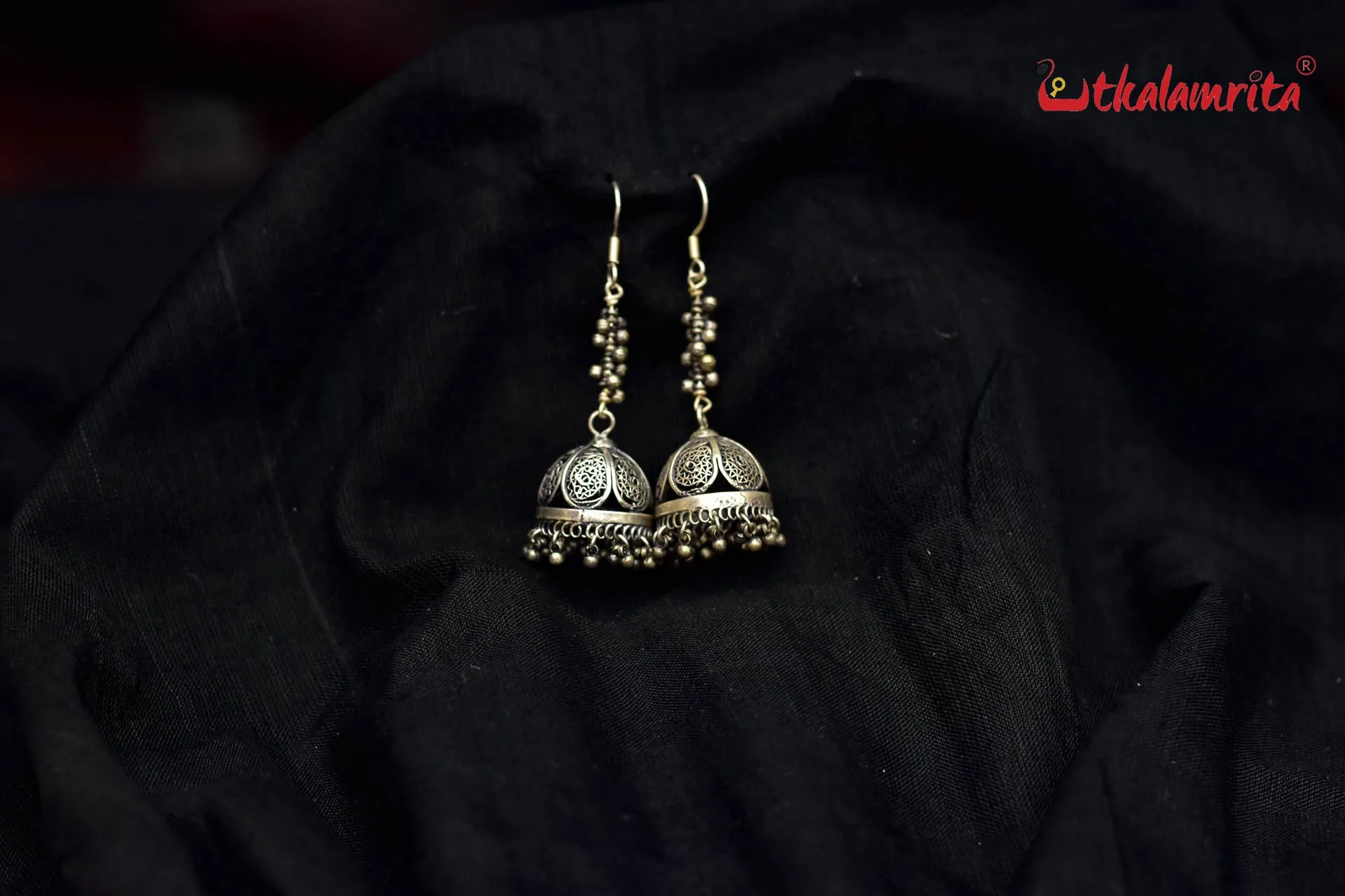 Long Oxidised Silver Jhumkas (Danglers)