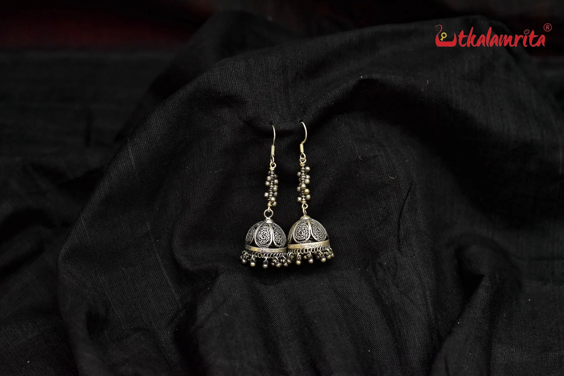 Long Oxidised Silver Jhumkas (Danglers)