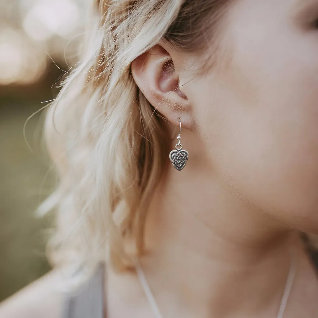 Maggie's Heart Knot Drop or Post Earrings in Silver