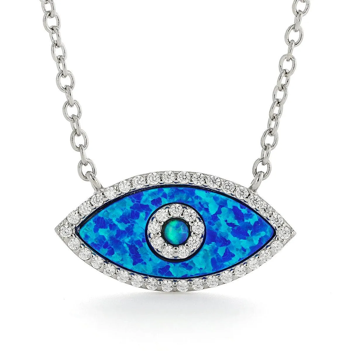 Marquise Blue Opal Evil Eye Necklace