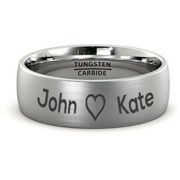 Mens Domed Engraved Tungsten Wedding Ring With Brushed Center - 8mm