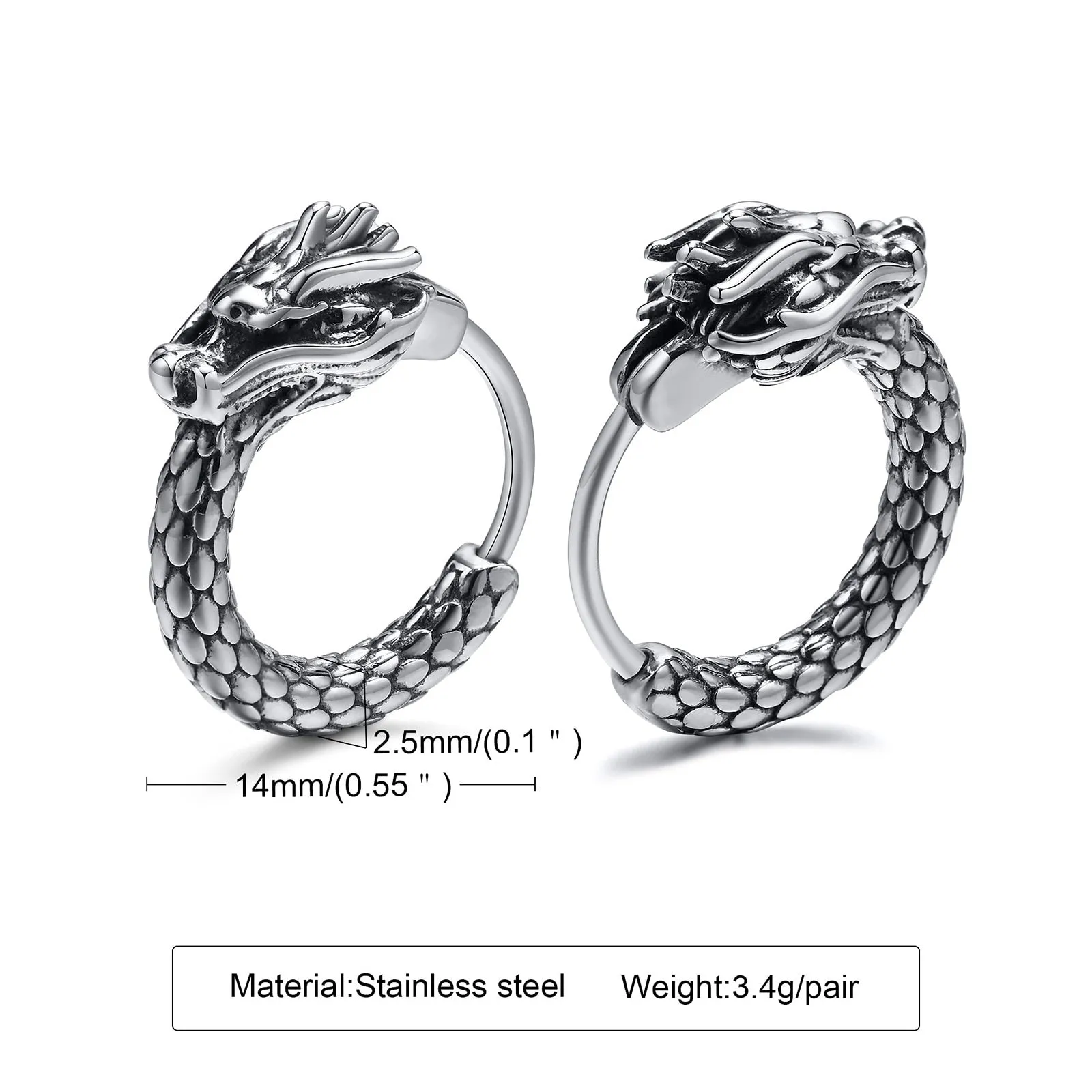 Mens Dragon Hoop Earrings