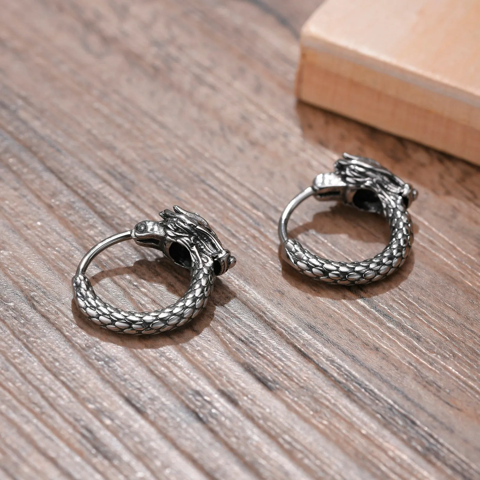 Mens Dragon Hoop Earrings