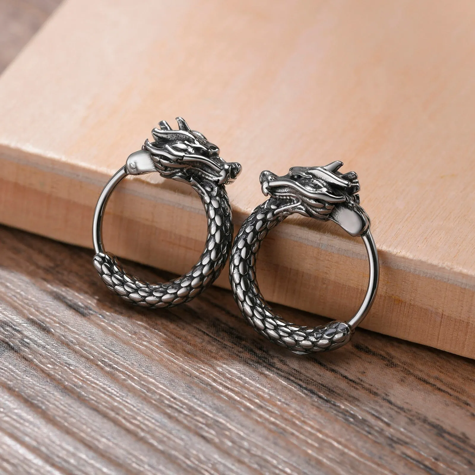 Mens Dragon Hoop Earrings