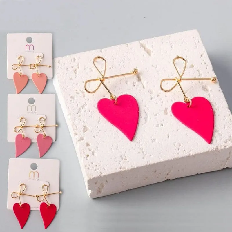 Metal Heart Wire Bow Earrings 36903 (12 units)